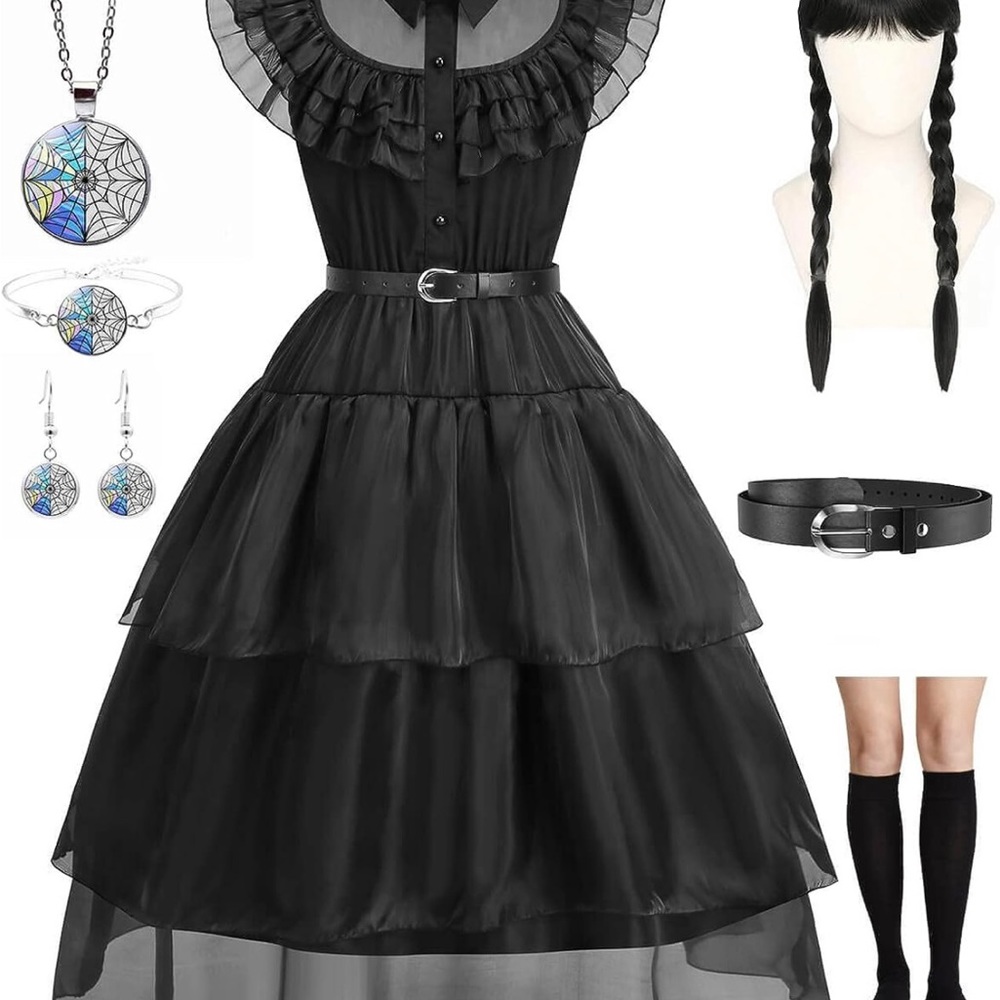 Nerveol Wednesday Addams Dress Girls Costume for Kids